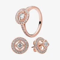 Luxury Wedding Jewelry sets 18K Rose gold Vintage Circle Ring & Earring with Original box for pandora real 925 Silver Rings earrin2470