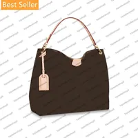 M43704 GRACEFUL MM Designer women shopping bag canvas check letter flower print genuine Cowhide-leather purse handbag shoulderbag 223U