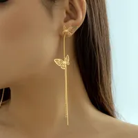 Dangle & Chandelier Elegant Butterfly Pendant Earrings Gold Color Long Charm Dangle Drop Earrings Fashion Women Jewelry On The Ear Accessories