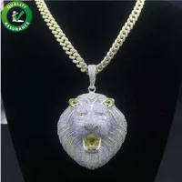 14k Gold Jewelry Mens Iced Out Big Lion Head Pendant with Cuban Link Chain Hip Hop Necklace Rapper Fashion Accessories