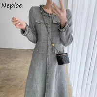 Casual Dresses Neploe French Temporary Dress Autumn Vintage perfume Style Robe Round Neck Single Chest Waist Thin Tufted Vest 230330