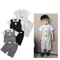 Clothing Sets Baby Boys Striped Formal Suit Short-Sleeved Two-piece Children Set Little Boy Birthday Dress Outfits Wedding Flower