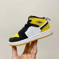 2022 Kids 1 Mid Toddler Basketball Shoes 1s OG Yellow Toe 575441-711 Taxi Black Sail Sport Girls Boys Children Students Sneakers US Size 6C-