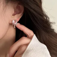 Stud Earrings Korean Simple Design Silver Color Zircon Heart Drop For Women Brand Fashion Ear Cuff Piercing Dangle Earring Gift
