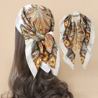 2023 Silk Scarf Neckerchief Shawl Wraps Print Silk Satin Scarf Square Women Muslim Hijab Elegant Headband