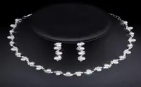 Pearls Crystal Bridal Jewelry Sets For Wedding Silver Sparkle Necklace Earrings Women Prom Party Accessories Engagement Birthday V8540244