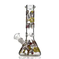 12 inches straight tube hookah beaker glass bong with many mini person patterns and diffused downstem percolator