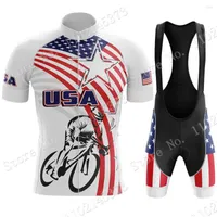 Racing Sets USA National Team 2023 Cycling Jersey Set Summer Bicycle Clothing Road Bike Shirts Suit Bib Shorts MTB Ropa Ciclismo