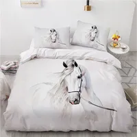 Horse Bedding Set 3D Custom Design Animal Duvet Cover Sets White Bed Linen Pillow Cases Full King Queen Super King Twin Size 201122566