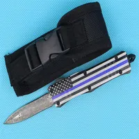 Factory Blue Flag 7 Inch 616 Mini Auto Tactical Knife 440C Double Action Fine Edge Blade EDC Pocket Knives212f