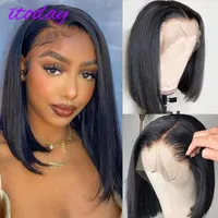 Short Bob Human Hair Wigs Straight Lace Front Wig Pre-Plucked Remy Brazilian 13x4 Frontal