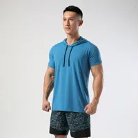 Men's Body Shapers Men's Ice Silk Stretch Quick-Drying T-shirt Sports Hooded Summer Top Fitness Running Training Short Sleeve