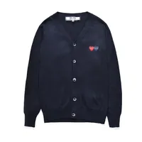 Designer Men's Sweaters CDG Play Com Des Garcons Red And Blue Hearts Women's Cardigan Sweater Button Wool Blue V Neck Size XL