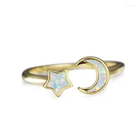 Wedding Rings Blue White Opal Stone Adjustable Ring Cute Stars Moon Thin Open Trendy Gold Silver Color Engagement For Women Jewelry