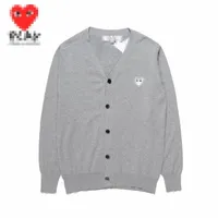 Designer Men's Sweaters CDG Play Com Des Garcons White Heart Women's Cardigan Sweater Button Wool Grey V Neck Size XL
