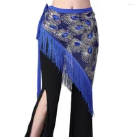 Stage Wear Women Belly Dance Hip Scarf Shiny Sequins Mesh Triangle Wrap Skirts Peformance Self-tie Waist Belt Costume Accessories