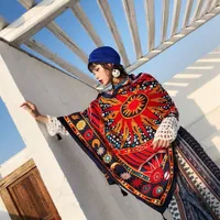 Women Vintage Red Scarf Girls Autumn Spring Mexico Style Hippie Design Long Red Print Neck Scarf Muffler Cape Shawl276G