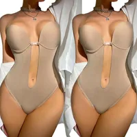 Women Backless Shapewear Deep V Bodysuit U Plunge Seamless Thong