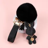 Fashion keychains women's Creative Rex Rabbit hairball key chain designer cute plush Year of the Rabbit mascot Car Key ring for women bag pendant wholesale