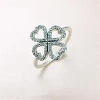 New four-leaf clover ring for Pandora 925 sterling silver heart-shaped love petal simple trend jewelry female silver210l