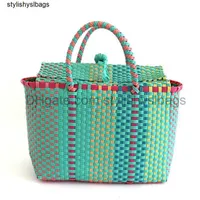 Totes 3 color Women Durable Weave Beach Bag Woven Bucket Bag Casual Tote Handbags Bags Popular Receive straw plastic braided basket 033023H