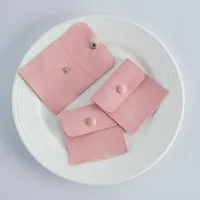 50pcs 8x8cm Pink Jewelry Pouch Microfiber Snap button bags earrings packaging pouch Brooch ring gift bags Small Microfiber Packaging Drawstring