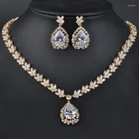 Necklace Earrings Set YAN MEI Luxury Jewelry White Gold Color Austria Crystal Pendant &Necklace Bridal Gift For Woman GLN0108
