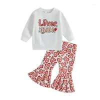 Clothing Sets Kids Girls Valentine's Day Outfits Letter Print Round Neck Long Sleeve Sweatshirts Tops Heart Flare Pants 2Pcs Set