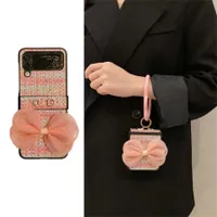 Cell Phone Cases Korean Crossbody Lanyard Leather Strap Pink Weave Bow Case with Ring for Samsung Galaxy Z Flip 3 4 5G Z Flip3 4 Zflip3 Cover Z0329