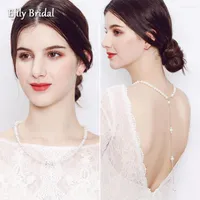 Pendant Necklaces Efily Pearl Backdrop Necklace Bridal Crystal Long Backless For Women Back Chain Luxury Jewelry Wedding Dress