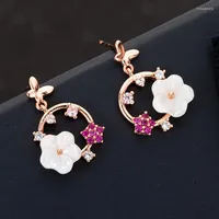 Dangle Earrings Sweet Butterfly Earring Plant Flowers Shell Drop For Women Crystal Circle Charm Female Bridal Jewelry