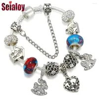 Charm Bracelets Seialoy Blue Ocean Beads Heart For Women DIY Silver Color House And Handbag Bead Bracelet & Bangle Jewelry