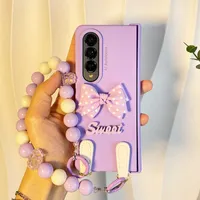 Cell Phone Cases For Samsung Galaxy Z Fold 4 Mobile Phone Case Cute Bow Fashion Beads Strap Tempered Glass Film Z Fold 3 Cover Z0329