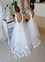 White Flower Girls Dresses For Weddings Scoop Ruffles Lace Tulle Pearls Backless Princess Children Wedding Birthday Party Dresses7039841