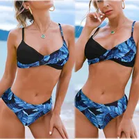Women's Swimwear Black Bathing Suit Top Sport Pool Cover Up For Boys Leaf Print Bikini Color Women's Split Suits Set