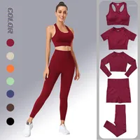 Active Sets Woman Yoga Set Gym Suits Workout Clothing Long Sleeve Crop Top Seamless Leggings Running Pants Fitness Shorts Wear