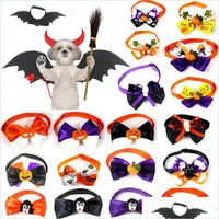 Cat Collars Leads Halloween Pet Bow Tie Pets Dogs Cats Pumpkin Ghost Witch Collar Bowknot Holiday Grooming Supplies Drop Delivery Dhjvh