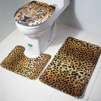 3Pcs Set Tiger Leopard Animal Print Bath Mat Foot Mat Bathroom Toilet Rug Carpet Durable Decor Non-Slip Dry Covers Home Supplies S290Z