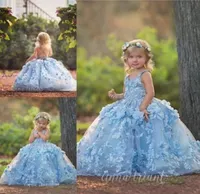 Gorgeous Blue Toddler Little Girls Pageant Ball Gown Priness Party Birthday Dresses Handamde Flowers Puffy Beaded Flower Girl Dres5899461