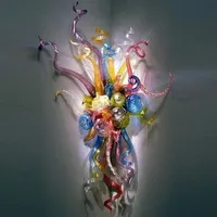 100% Mouth Blown Blown Glass LED bulbs Wall Lamps Design Art Flower Wall Sconces261c