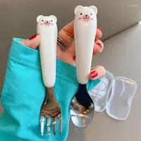 Dinnerware Sets Korean Style Stainless Steel Fork Spoon Tableware Two-piece Set Cartoon Animal Forks For Cute Mini Fruit Children