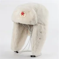 BeanieSkull Caps Men Women Soviet Army Military Badge Russia Bomber Hats Pilot Trapper trooper Hat Winter Faux Fur Earflap Snow 3 Styles 230330