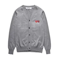 Designer Men's Sweaters CDG Play Com Des Garcons Double Red Hearts Women's Cardigan Sweater Button Wool Grey V Neck Size XL