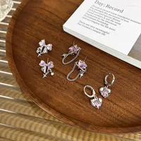 Dangle Earrings MENGJIQIAO Korean Sweet Cute Pink Heart Crystal Drop Women Girls Elegant Bowknot Pendientes Jewelry Gifts