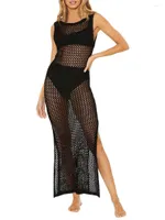 Casual Dresses Women Sexy Bikini Cover Ups Dress See Through Sleeveless Hollow Out Backless Crochet Beach Swimwear