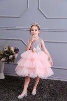 Girl Dresses Pink SequinsBridesmaid Dress Girls Flower Ball Gown Kids Open Back Wedding Party Pageant First Communion