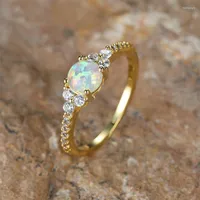 Wedding Rings Female White Fire Opal For Women Gold Color Simple Stacking Round Stone Thin Ring Band Bridal Engagement Jewelry