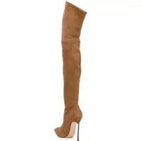 Boots 2023 Ladies Faux Suede Slip On Over The Knee Fashion Slim Sexy Stiletto Heels Autumn Winter Warm Roman Women's Shoes