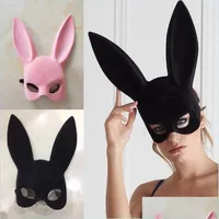 Party Masks Long Ears Rabbit Mask Bunny Costume Cosplay Halloween Masquerade Pink Black Drop Delivery Home Garden Festive Supplies Dhlt7