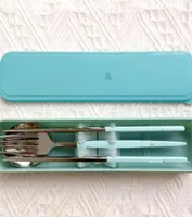 Designer Blue Forks Spoons Chopsticks Stainless Steel Dinnerware Set Tableware With Case Christmas Gift SUPER1ST10013339434